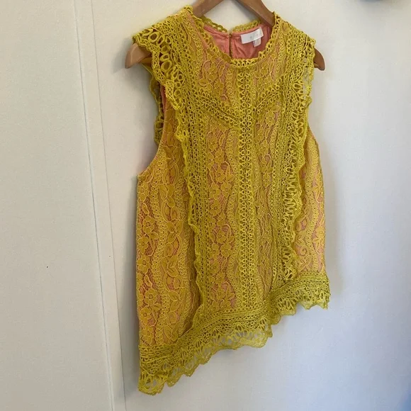 Anthropologie Eri + Ali Sydney Yellow/Mustard  Lace Sleeveless Top Size M - Picture 3 of 15